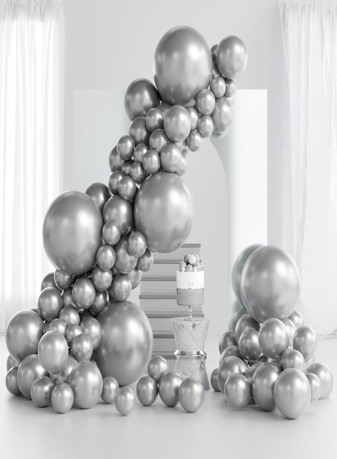 RUBFAC 145pcs Metallic Silver Balloons Latex Balloons 18 12 10 5 Inch Party Balloon Kit Different Sizes for Birthday Party Wedding Balloon Graduation Baby Shower Decoration - Image 1